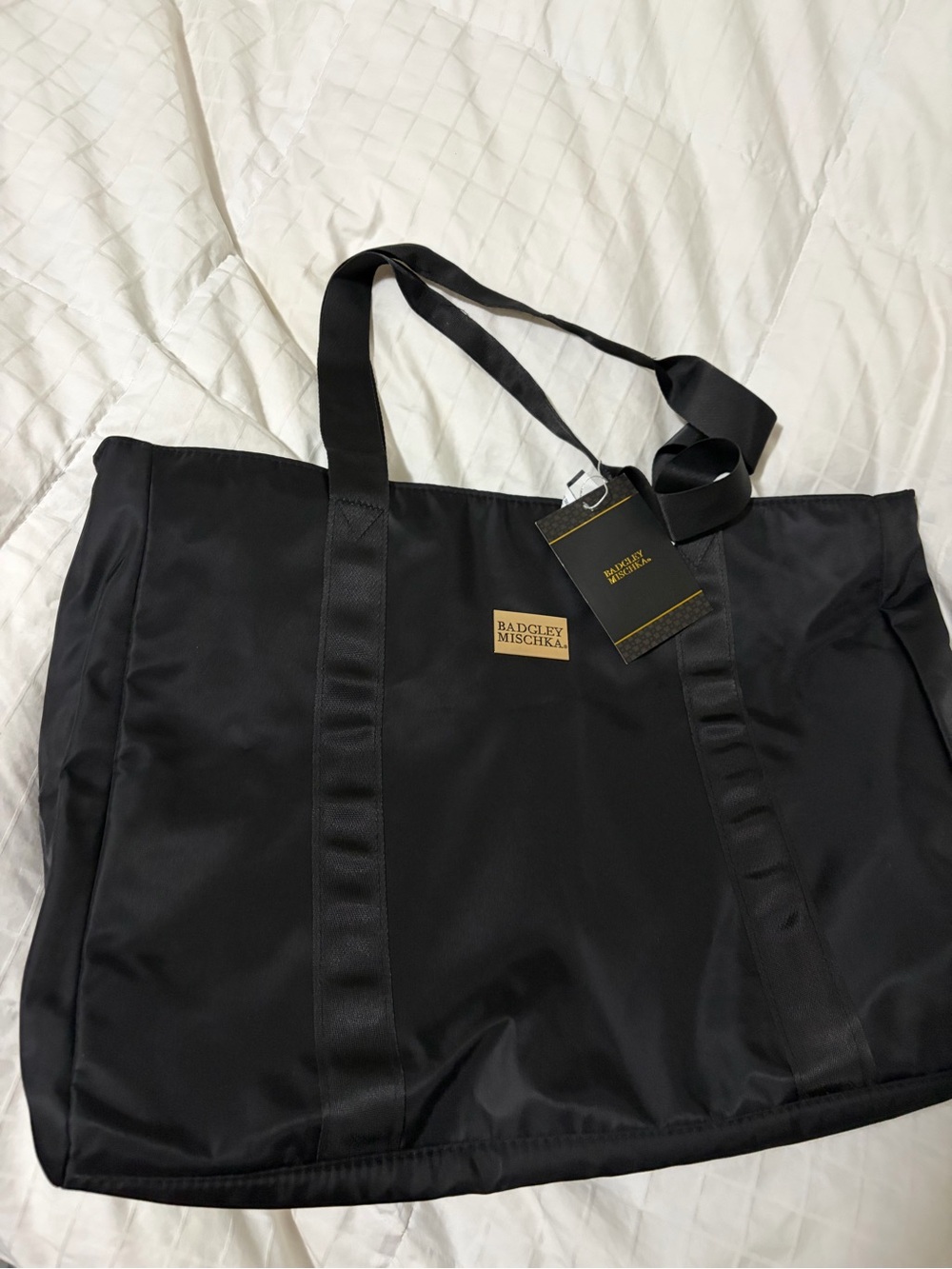 Badgley Mischka Black Satin Shoulder Tote